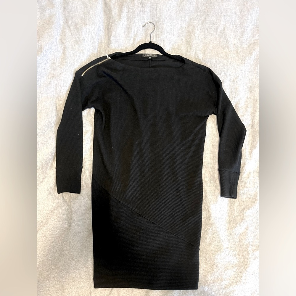 Dynamite Boat Neck Ribbed Black Dress